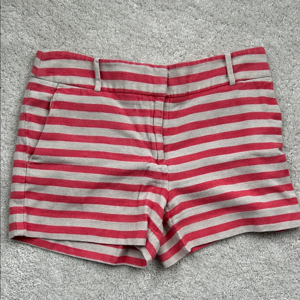 LOFT Pink and Cream Striped High Waist Shorts